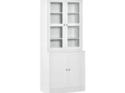 HOMCOM Bücherschrank 178,5 cm mit Glastür 6 Fächern Küchenschrank Weiß