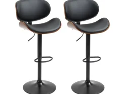 HOMCOM 2er-Set Barhocker Höhenverstellbar mit Fußstützen Schwarz 53 x 52 x 92-112cm