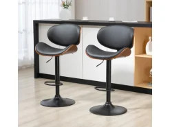 HOMCOM 2er-Set Barhocker Höhenverstellbar mit Fußstützen Schwarz 53 x 52 x 92-112cm