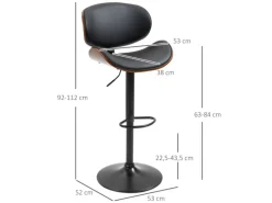 HOMCOM 2er-Set Barhocker Höhenverstellbar mit Fußstützen Schwarz 53 x 52 x 92-112cm