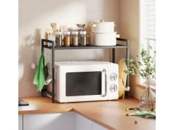 HOMCOM Erweiterbares Mikrowellenregal Mikrowellenständer mit 3 Haken Küchenregal