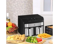 HOMCOM Heißluftfritteuse mit Doppelkammer Airfryer 10 Programmen 2400 W Schwarz