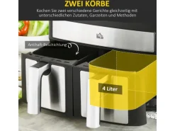 HOMCOM Heißluftfritteuse mit Doppelkammer Airfryer 10 Programmen 2400 W Schwarz