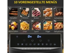 HOMCOM Heißluftfritteuse mit Doppelkammer Airfryer 10 Programmen 2400 W Schwarz