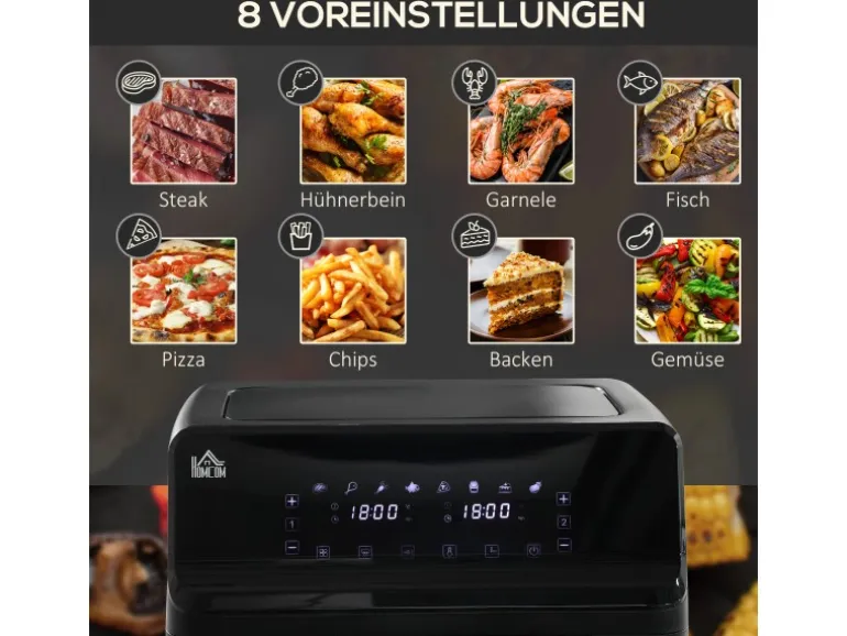 HOMCOM Heißluftfritteuse Stahl Kunststoff Schwarz 38,5L x 38B x 30,5H cm