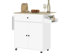 HOMCOM Kücheninsel mit Arbeitsplatte Spanplatte MDF Weiß 106L x 42B x 87H cm