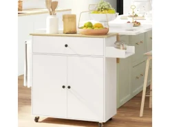 HOMCOM Kücheninsel mit Arbeitsplatte Spanplatte MDF Weiß 106L x 42B x 87H cm