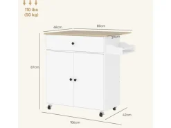 HOMCOM Kücheninsel mit Arbeitsplatte Spanplatte MDF Weiß 106L x 42B x 87H cm