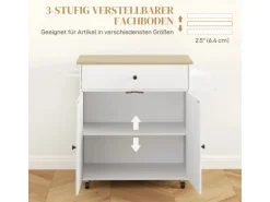 HOMCOM Kücheninsel mit Arbeitsplatte Spanplatte MDF Weiß 106L x 42B x 87H cm
