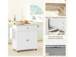 HOMCOM Kücheninsel mit Arbeitsplatte Spanplatte MDF Weiß 106L x 42B x 87H cm