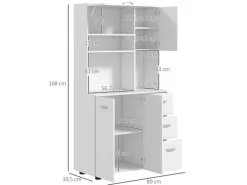 HOMCOM Küchenschrank MDF Spanplatte 89L x 39,5B x 168H cm Weiß