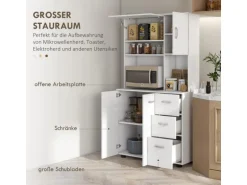 HOMCOM Küchenschrank MDF Spanplatte 89L x 39,5B x 168H cm Weiß