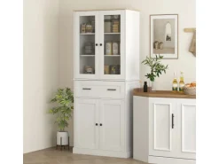 HOMCOM Küchenschrank  MDF Spanplatte Cremeweiß 76L x 40B x 182,5H cm