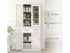 HOMCOM Küchenschrank  MDF Spanplatte Cremeweiß 76L x 40B x 182,5H cm