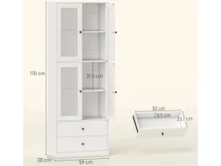 HOMCOM Küchenschrank Spanplatte Glas 59L x 30B x 170H cm Weiß