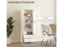 HOMCOM Küchenschrank Spanplatte Glas 59L x 30B x 170H cm Weiß