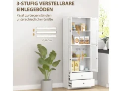 HOMCOM Küchenschrank Spanplatte Glas 59L x 30B x 170H cm Weiß