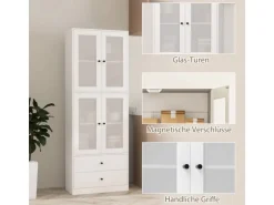 HOMCOM Küchenschrank Spanplatte Glas 59L x 30B x 170H cm Weiß
