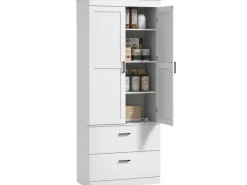 HOMCOM Küchenschrank Spanplatte MDF 75L x 39B x 178H cm Cremeweiß