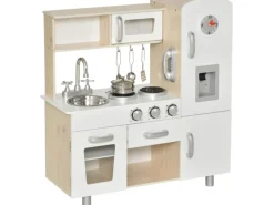 HOMCOM Küchenspielzeug Traumküche Kiefer MDF Weiß 74L x 30B x 81H cm