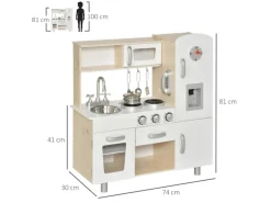 HOMCOM Küchenspielzeug Traumküche Kiefer MDF Weiß 74L x 30B x 81H cm