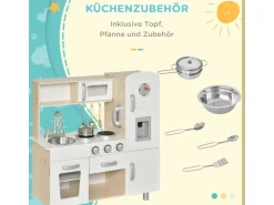 HOMCOM Küchenspielzeug Traumküche Kiefer MDF Weiß 74L x 30B x 81H cm