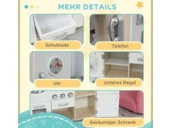 HOMCOM Küchenspielzeug Traumküche Kiefer MDF Weiß 74L x 30B x 81H cm