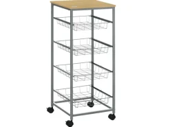 HOMCOM Küchenwagen 4 Ebenen Küchenregal Stahl MDF Silber L36,5 x B36,5 x H89 cm