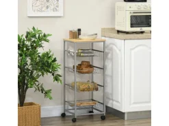 HOMCOM Küchenwagen 4 Ebenen Küchenregal Stahl MDF Silber L36,5 x B36,5 x H89 cm