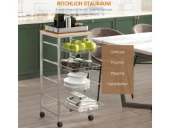 HOMCOM Küchenwagen 4 Ebenen Küchenregal Stahl MDF Silber L36,5 x B36,5 x H89 cm