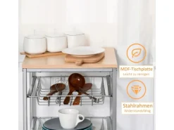 HOMCOM Küchenwagen 4 Ebenen Küchenregal Stahl MDF Silber L36,5 x B36,5 x H89 cm