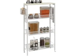 HOMCOM Küchenwagen mit 3 Ebenen Korb Arbeitsplatte Stahl 58 x 18,5 x 87 cm Weiß