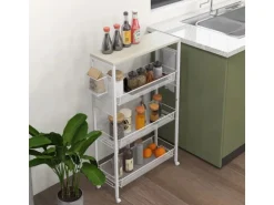 HOMCOM Küchenwagen mit 3 Ebenen Korb Arbeitsplatte Stahl 58 x 18,5 x 87 cm Weiß