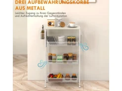 HOMCOM Küchenwagen mit 3 Ebenen Korb Arbeitsplatte Stahl 58 x 18,5 x 87 cm Weiß