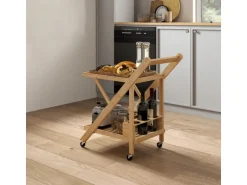 HOMCOM Küchenwagen mit Arbeitsplatte Bambus Naturholz 66L x 40B x 70H cm