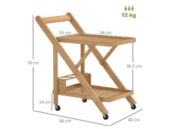 HOMCOM Küchenwagen mit Arbeitsplatte Bambus Naturholz 66L x 40B x 70H cm