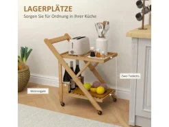 HOMCOM Küchenwagen mit Arbeitsplatte Bambus Naturholz 66L x 40B x 70H cm
