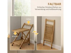 HOMCOM Küchenwagen mit Arbeitsplatte Bambus Naturholz 66L x 40B x 70H cm