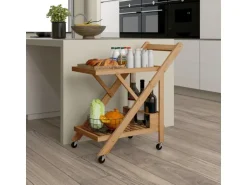 HOMCOM Küchenwagen mit Arbeitsplatte Bambus Naturholz 66L x 40B x 70H cm