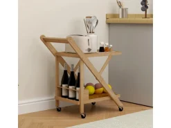 HOMCOM Küchenwagen mit Arbeitsplatte Bambus Naturholz 66L x 40B x 70H cm