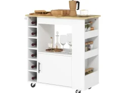 HOMCOM Küchenwagen mit Arbeitsplatte Spanplatte Eiche 83L x 40B x 83H cm