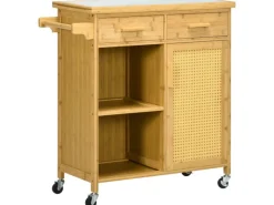 HOMCOM Küchenwagen mit Schublade Handtuchhalter Bambus Natur 84 x 36 x 85 cm