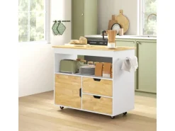 HOMCOM Küchenwagen Spanplatte Gummiholz Eiche 107L x 50B x 85H cm