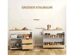 HOMCOM Küchenwagen Spanplatte Gummiholz Eiche 107L x 50B x 85H cm