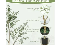 HOMCOM Künstlicher Olivenbaum Groß 180 cm Kunstpflanze Künstliche Pflanzen