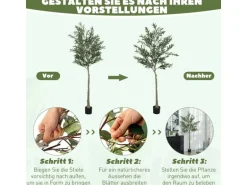 HOMCOM Künstlicher Olivenbaum Groß 180 cm Plastik Künstliche Pflanzen