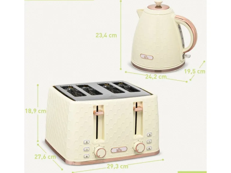 HOMCOM Kocher-Toaster-Set Kunststoff Stahl 24,2L x 19,5B x 23,4H cm Beige