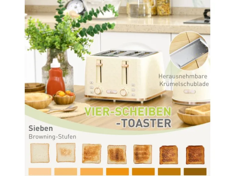 HOMCOM Kocher-Toaster-Set Kunststoff Stahl 24,2L x 19,5B x 23,4H cm Beige