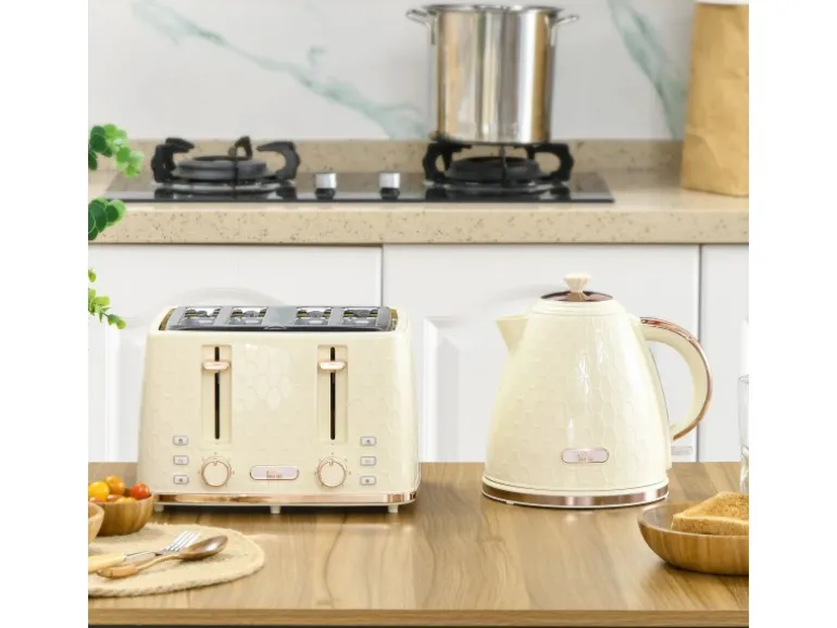 HOMCOM Kocher-Toaster-Set Kunststoff Stahl 24,2L x 19,5B x 23,4H cm Beige