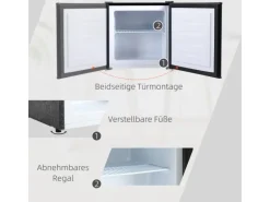 HOMCOM Mini Gefrierschrank Stahl Kunststoff Schwarz 47L x 44,2B x 48,8H cm